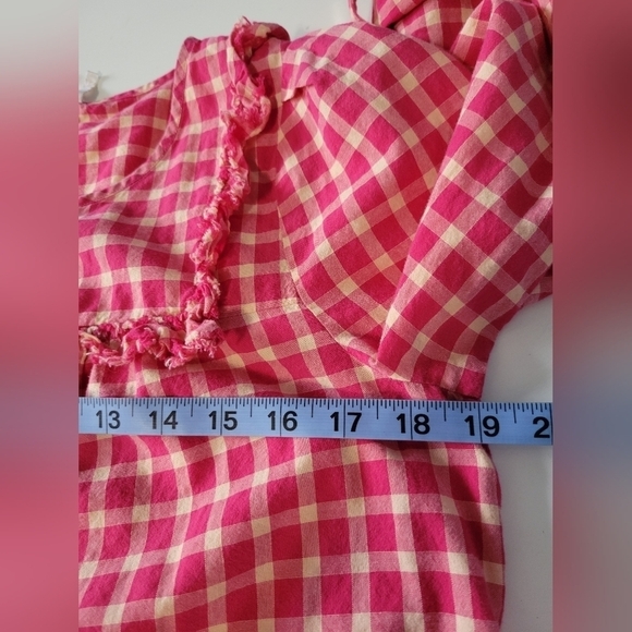 Holding Horses Gingham Ruffle Roll-tab Sleeve Button-down Shirt Size 4 Pink - Picture 12 of 13